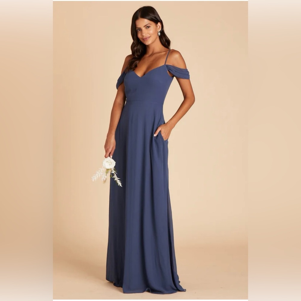 Birdy Grey Devin Convertible Bridesmaid Maxi Dress in Slate Blue Sz M